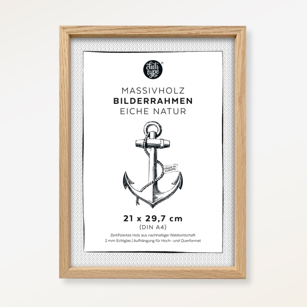 Bilderrahmen Eiche A4 Massivholz mit Glas