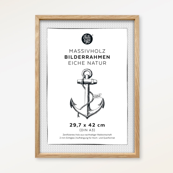 Bilderrahmen Eiche A3 Massivholz mit Echtglas