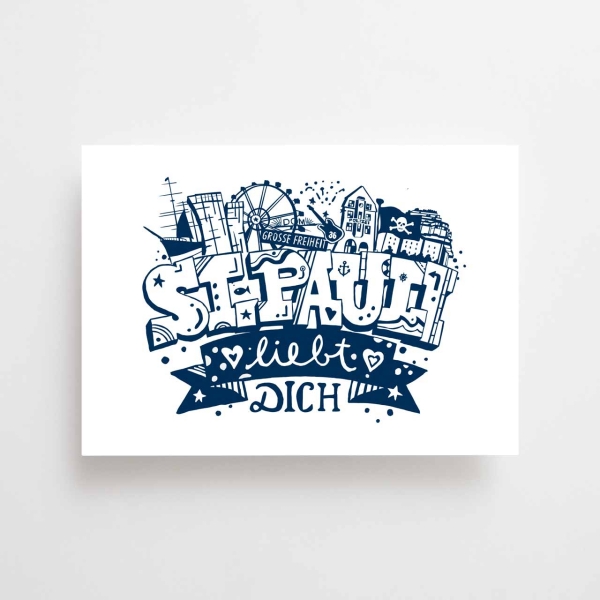 Postkarte - St. Pauli liebt Dich